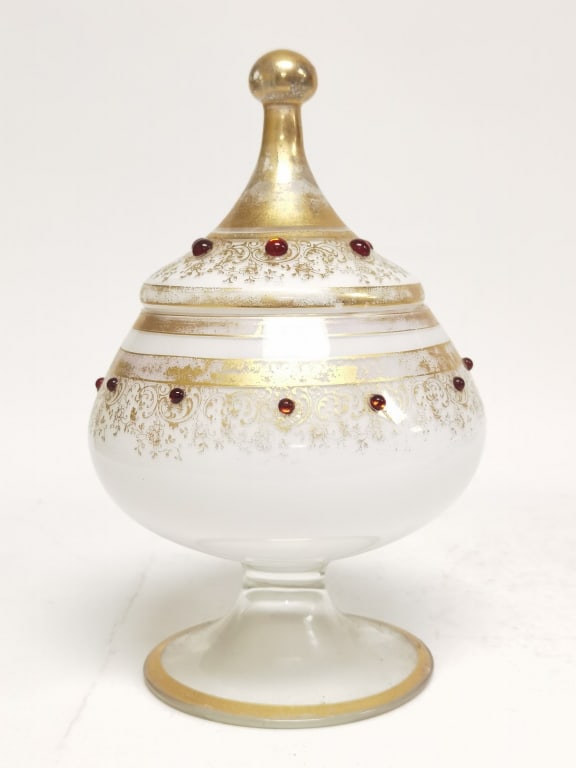 Antique Victorian Bohemian Apothecary Jeweled Trinket Jar (1 of 4)