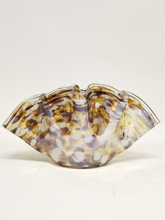 Zorza Poland Tortoise Shell Glass Handkerchief Bowl (1 of 6)