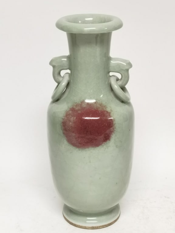 Mid-Qing Chinese Porcelain Pea Glaze Underglaze Red Vase (1 of 7)