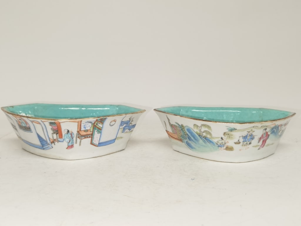 Pr. of Qing Chinese Porcelain Famille Rose Altar Bowls: Pr. of Qing Chinese Porcelain Famille Rose Altar Bowls, 2in by 7.75in
