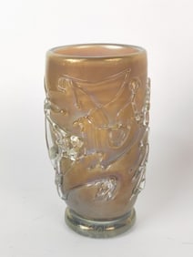 Vintage Clear over Amber Glass Vase, Signed and Dated