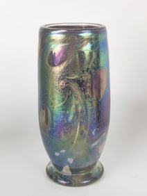 Vintage Iridescent Art Glass Vase, Signed and Dated
