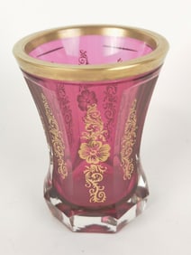 Vintage Bohemian Moser Paneled Ruby Cabochon Vanity Brush Cup