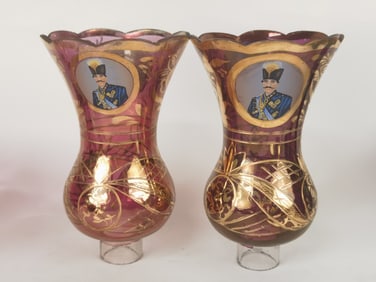 Pr. of Persian Lusters Lal-e Shamdoom Lampshades