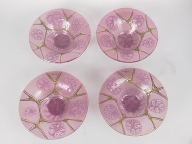 (4) Vintage Higgins Thistledown Patterned Fused Glass Bowl