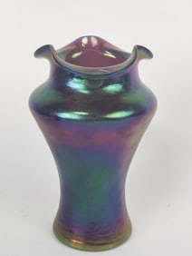 Vintage Iridescent Ruffled Glass Vase