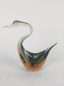 Vintage Murano Italy Sommerso Green/Amber Glass Duck