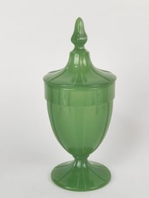 Vintage Northwood Colonial Opaque Jadeite Green Apothecary Jar