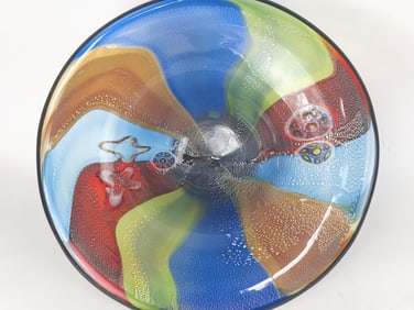 Large Vintage Murano Italy Multi-Color Glass Bowl