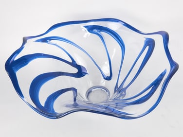 Large Vintage Murano Italy Cobalt Blue Glass Bowl
