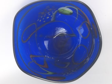 Large Vintage Murano Italy Cobalt Blue Glass Bowl