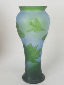Vintage Galle Blue/Green Cameo Glass Vase