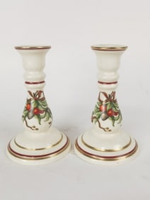 Pr. of Tiffany & Co. Tiffany Garland Porcelain Candlesticks