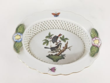 Herend Hungary Porcelain Rothschild Bird Oval Basket