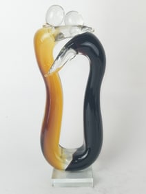 Vintage Murano Italy Amber/Black Glass Sculpture