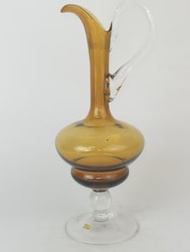 Vintage Italian Hand Blown Amber Glass Decanter