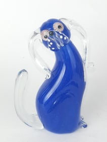 Vintage Murano Italy Cobalt Blue Glass Dog