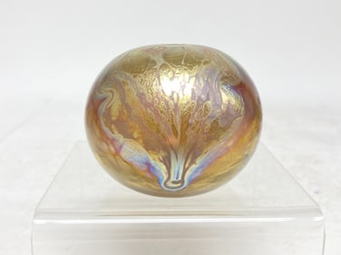 Limited Ed. Kent Fiske Iridescent Gold Art Glass Vase