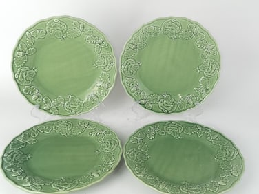 (4) Bordallo Pinheiro Porcelain Green Turkey Plates