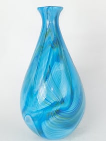 Vintage Murano Italy Blue Swirl Glass Vase