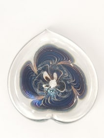 1985 John Barber Dark Blue Floral Heart Glass Paperweight