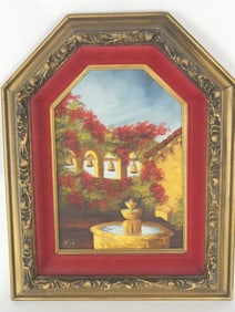Fountain Garden Oil Painting, Signed Lie