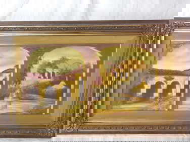 Courtyard Oil Painting, Signed Lie