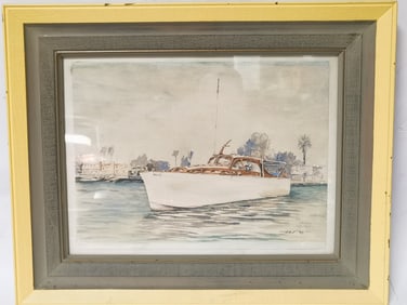 Watercolor Painting of Boat, Signed JMP, Dated '69