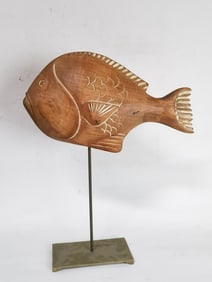 1977 Sorreid Wood Carved Fish Sculpture