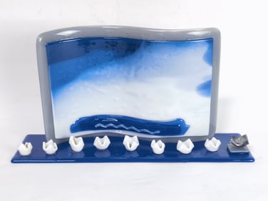 Fused Glass Menorah, Signed and Dated
