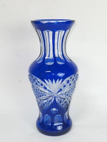 Vintage Bohemian Cobalt Cut-to-Clear Glass Vase
