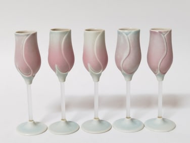 (5) Newman Ceramic Works Porcelain Wine Glasses