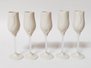 (5) Newman Ceramic Works Porcelain Wine Glasses