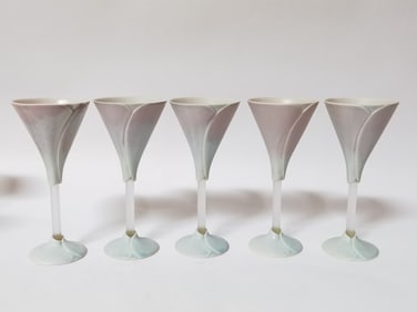 (5) Newman Ceramic Works Porcelain Wine Glasses