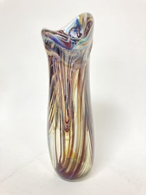 Vintage Swirl Art Glass Vase, Signed Lee Roach '77