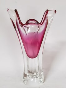 Vintage Murano Italy Sommerso Cranberry Glass Vase