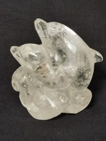 Vintage Natural Rock Crystal Carved Dolphin Figurine