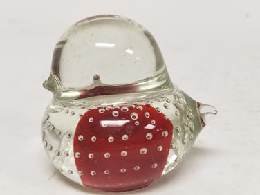 Vintage Red Bird Art Glass Paperweight