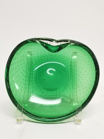 Murano Italy Green Bubble Glass Bowl