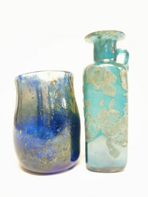Signed Art Glass Vase and Roman Square Glass Vase