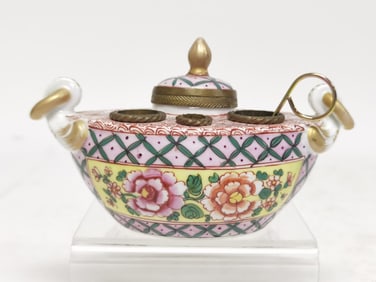 Antique French Porcelain Hand Painted Ink Well