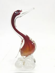 Vintage Murano Italy Ruby Sommerso Glass Duck