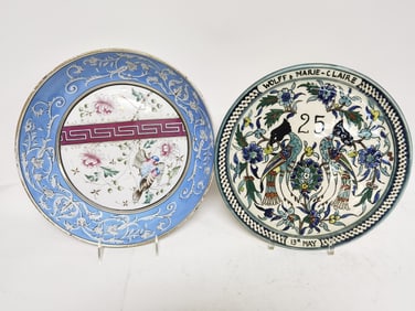 French Enamel over Bronze Platter and Armenian Plate
