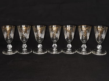 (7) Libbey White Rose Gold Ribbon Glasses