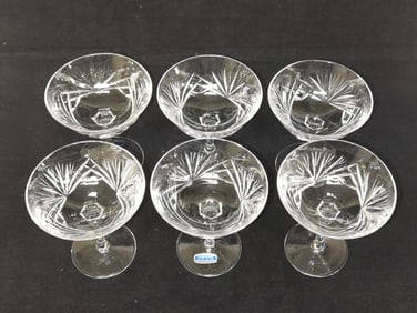(6) Gorham Crystal Cherrywood Champagne Glasses