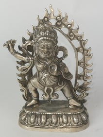 Chinese Tibetan Silver or White Copper Yamantaka