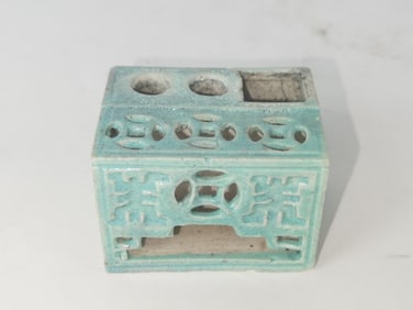 19th C. Chinese Porcelain Robbin's Egg Glaze Brush Holder