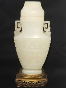 19-20th C. Chinese White Jade Carved Vase