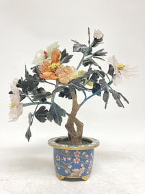 Chinese Jade Tree in Cloisonne Pot