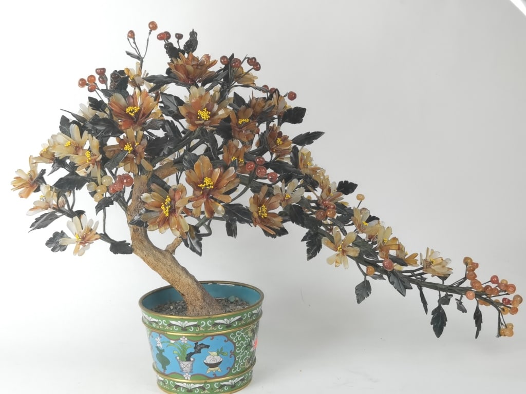 Large Chinese Jade Tree in Cloisonne Pot (1 of 4)